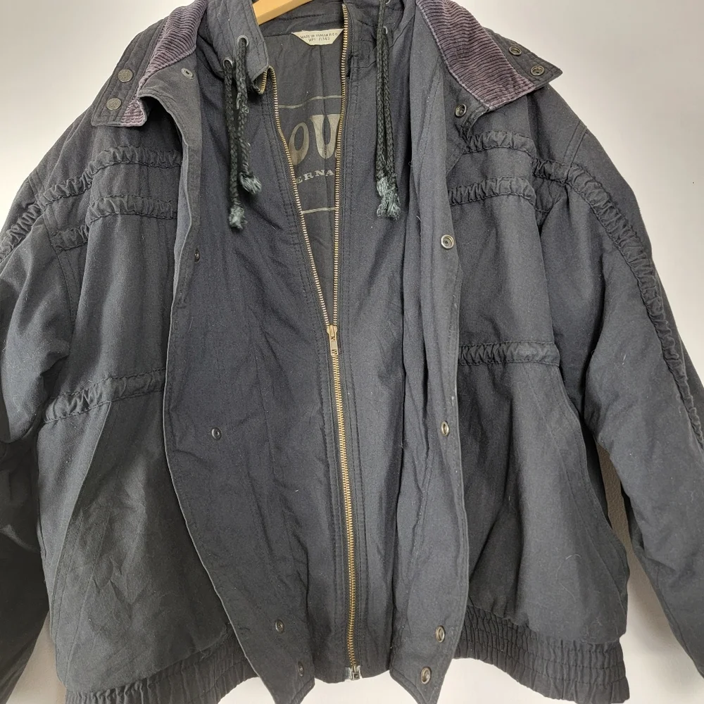 Vintage Oui Int’l Men’s Large Flight Jacket Cotton Bomber Black Jacket